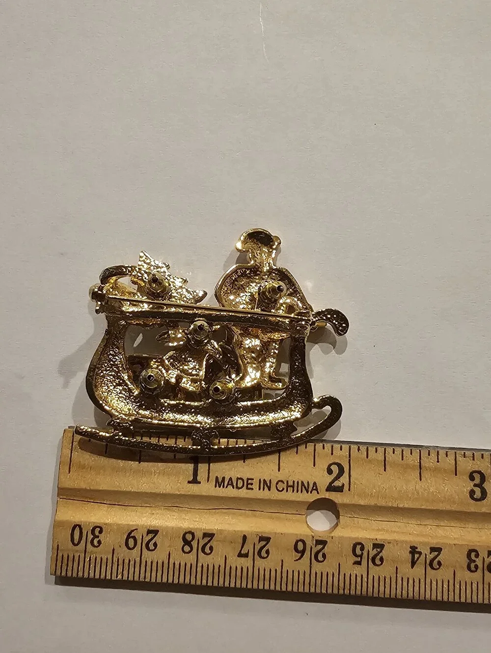 Vintage Gold-tone Enamel Santa Sleigh Multi-Piece Christmas Brooch Pin Set